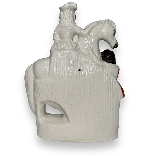 Antique Staffordshire Porcelain Equestrian Girls Statue 9"Lx12"H