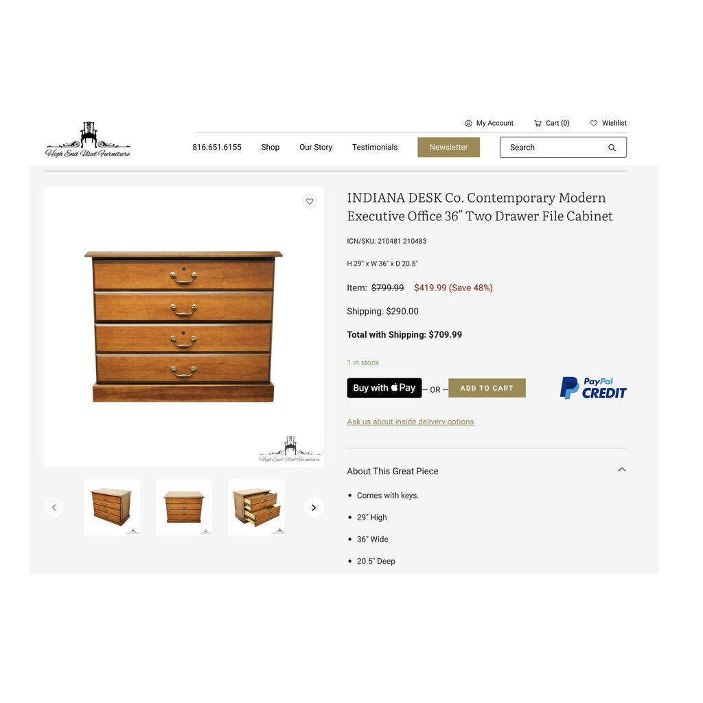 Indiana Desk Co Modern Contemp Executive Two Drawer File Cabinet 36Lx20.5Wx29H