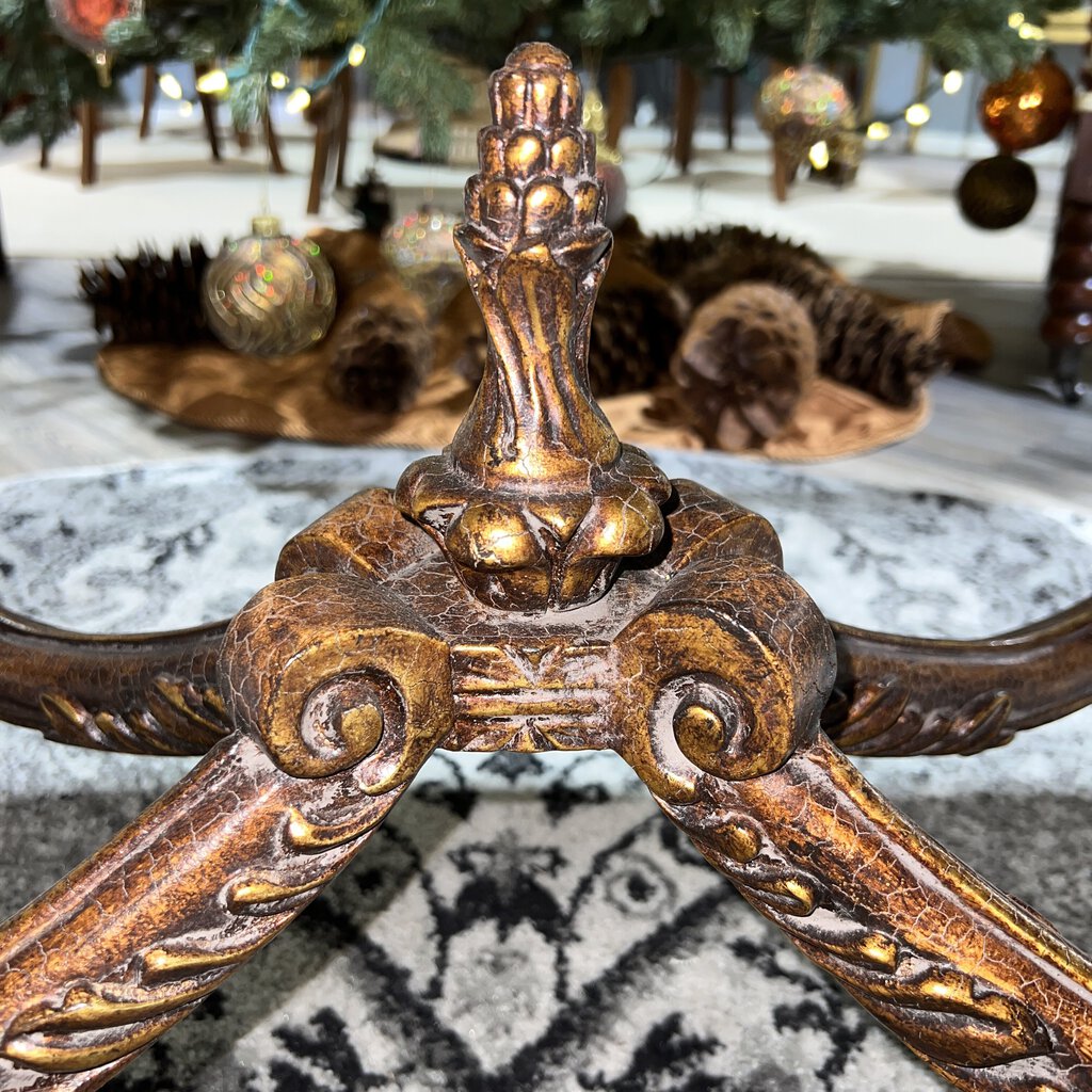 MAITLAND SMITH Italian Rococo Style Carved Walnut Coffee Table w/ Hand-Painted Gold Leaf 48Lx32Wx21H