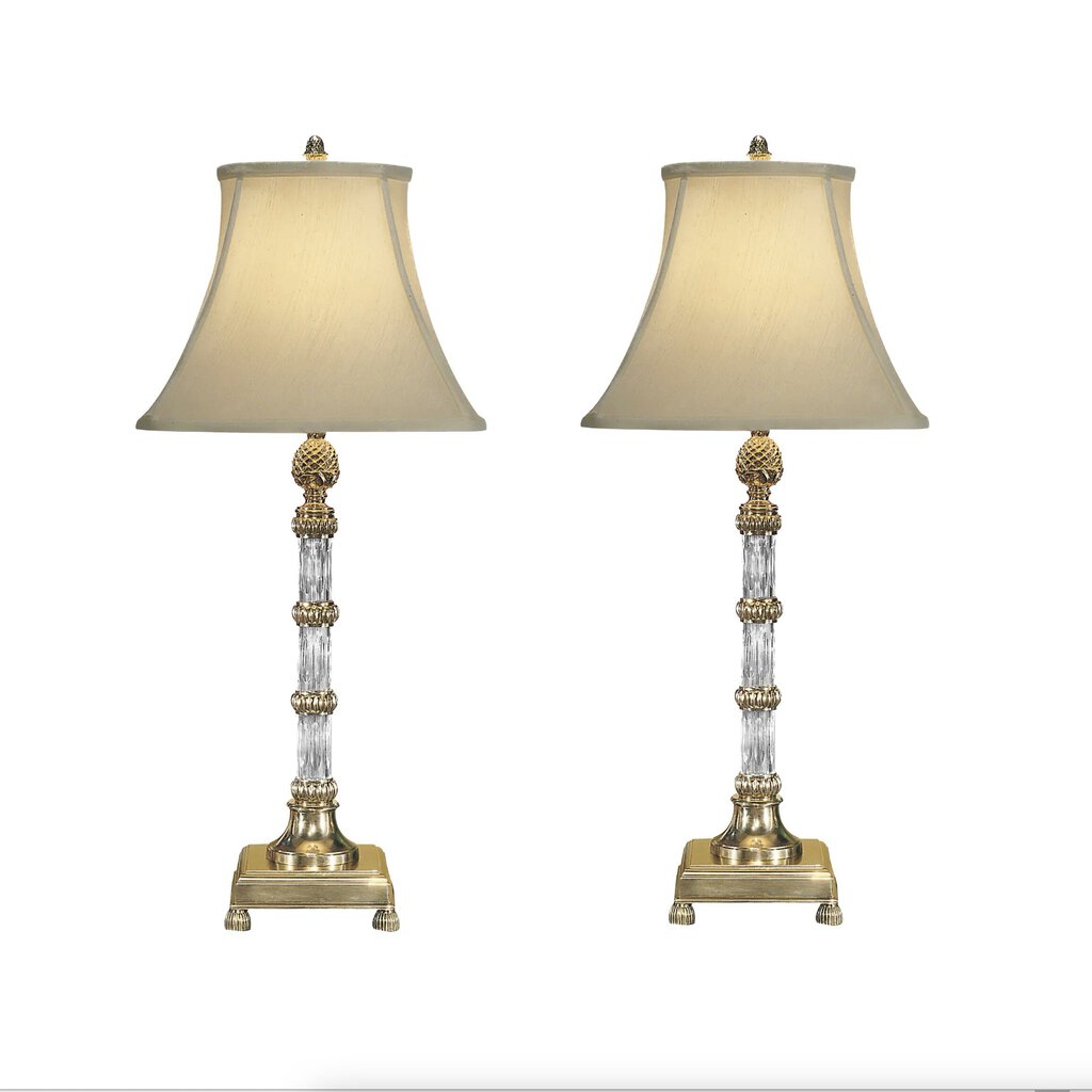 Wildwood Brass Pineapple & Crystal Column Lamps 33 tall (pair