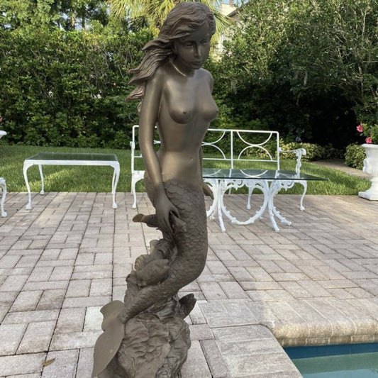 Bronze Mermaid Fish Fountain Statue Signed A. Moreau 16Lx12Wx41H