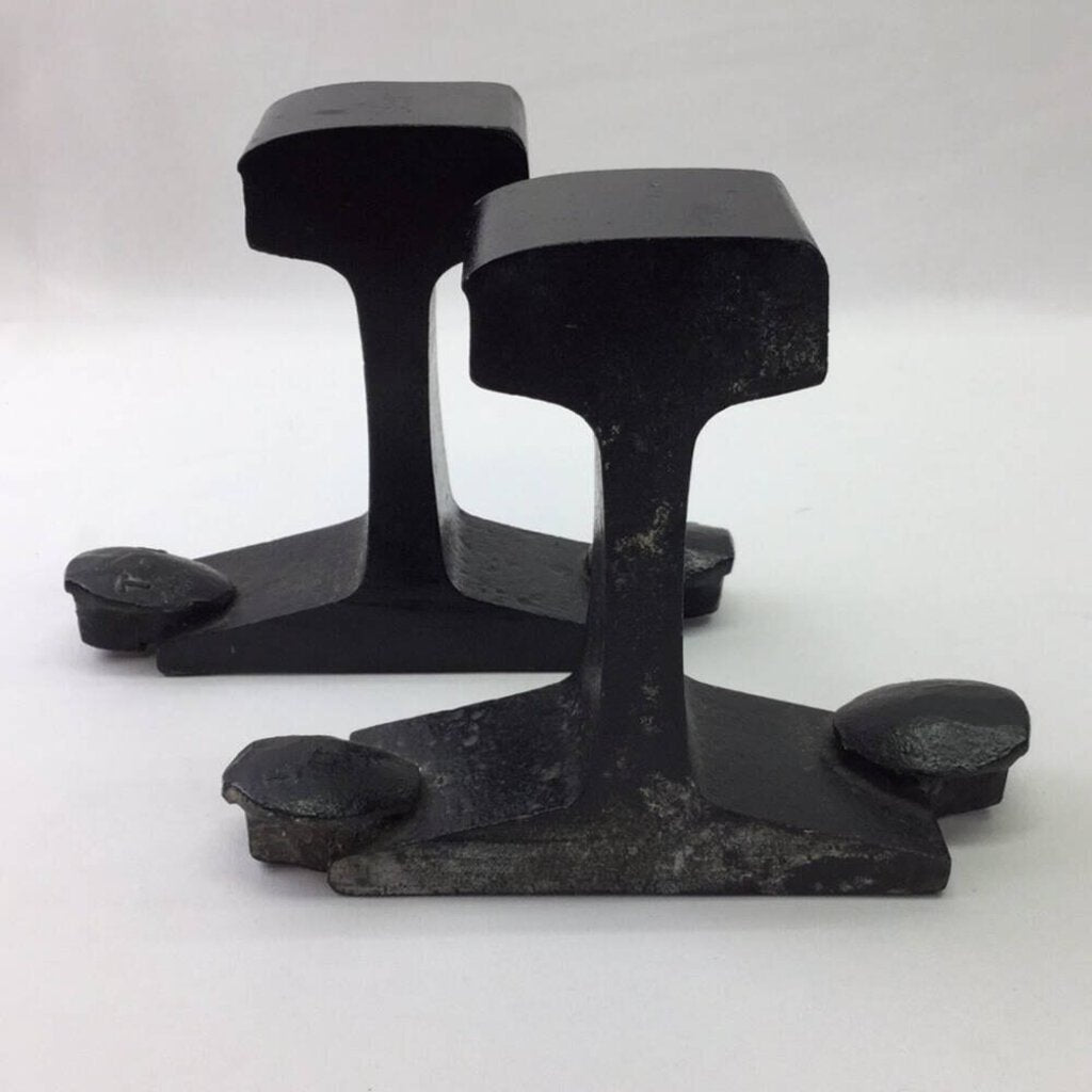 Vintage Authentic Steel Railroad Track & Spike Bookends "T. C. Railroad" 5.5" tall 10lbs
