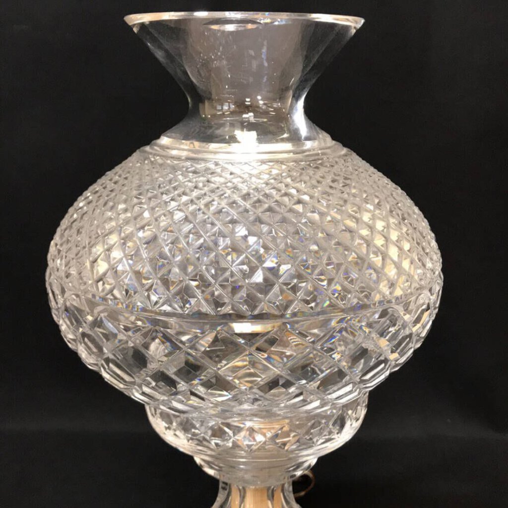 Vintage 1950's Waterford Crystal Inishmaan Hurricane Lamps 14" tall (pair)