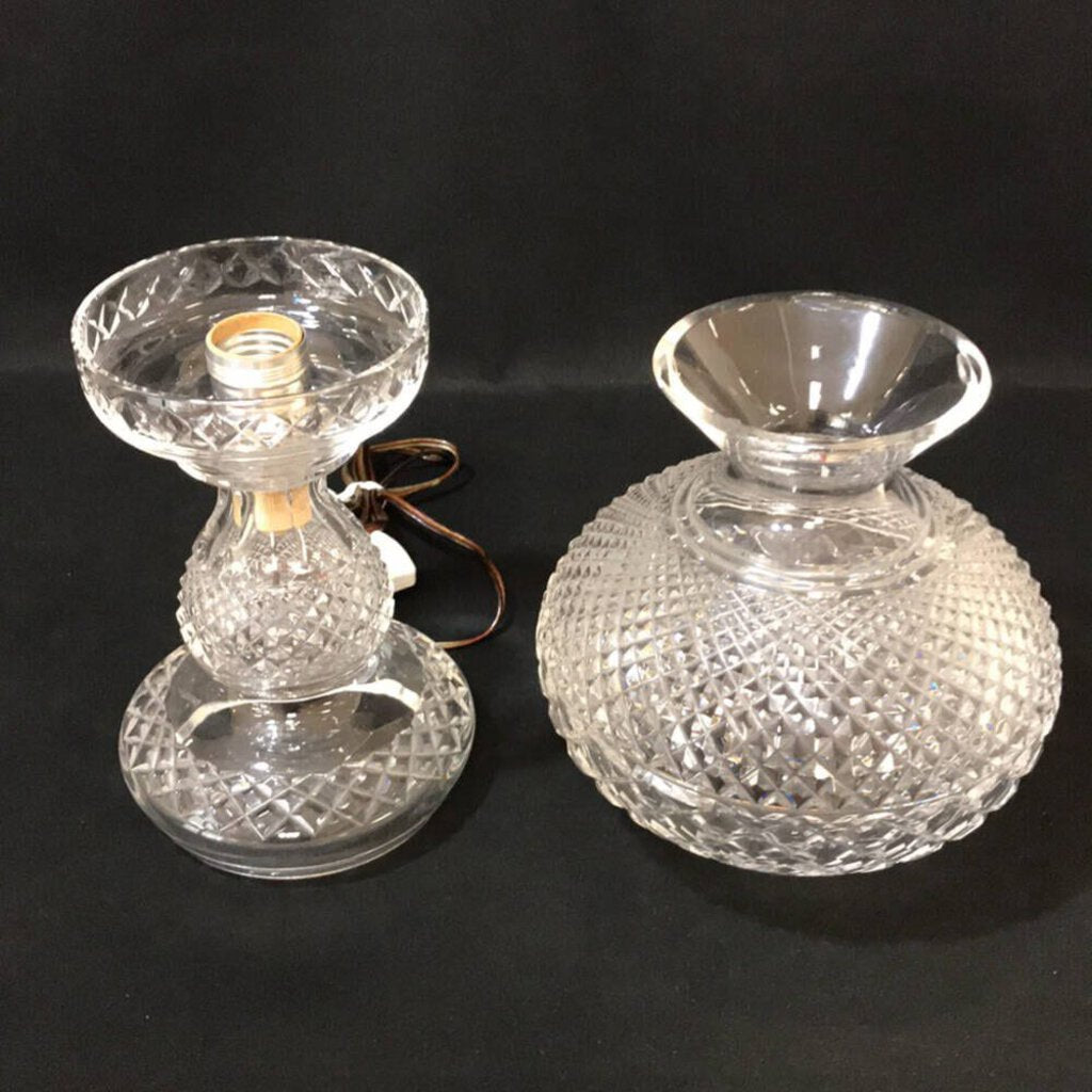 Vintage 1950's Waterford Crystal Inishmaan Hurricane Lamps 14" tall (pair)