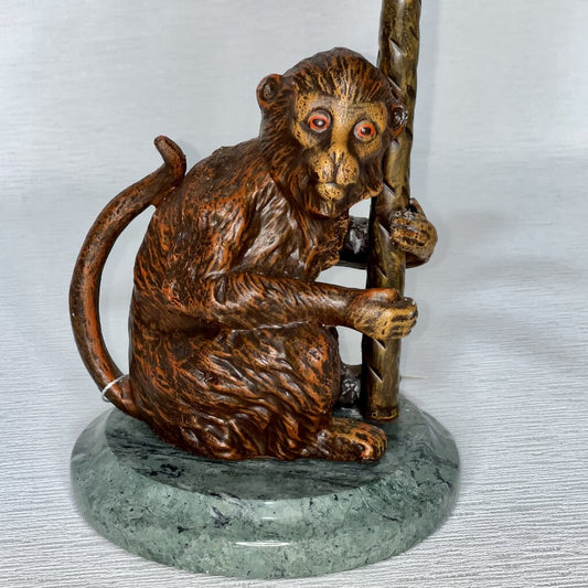 Vintage Petites Choses Cast Metal Marble Monkey & Palm Tree Candle Holders (Pair) Made in USA