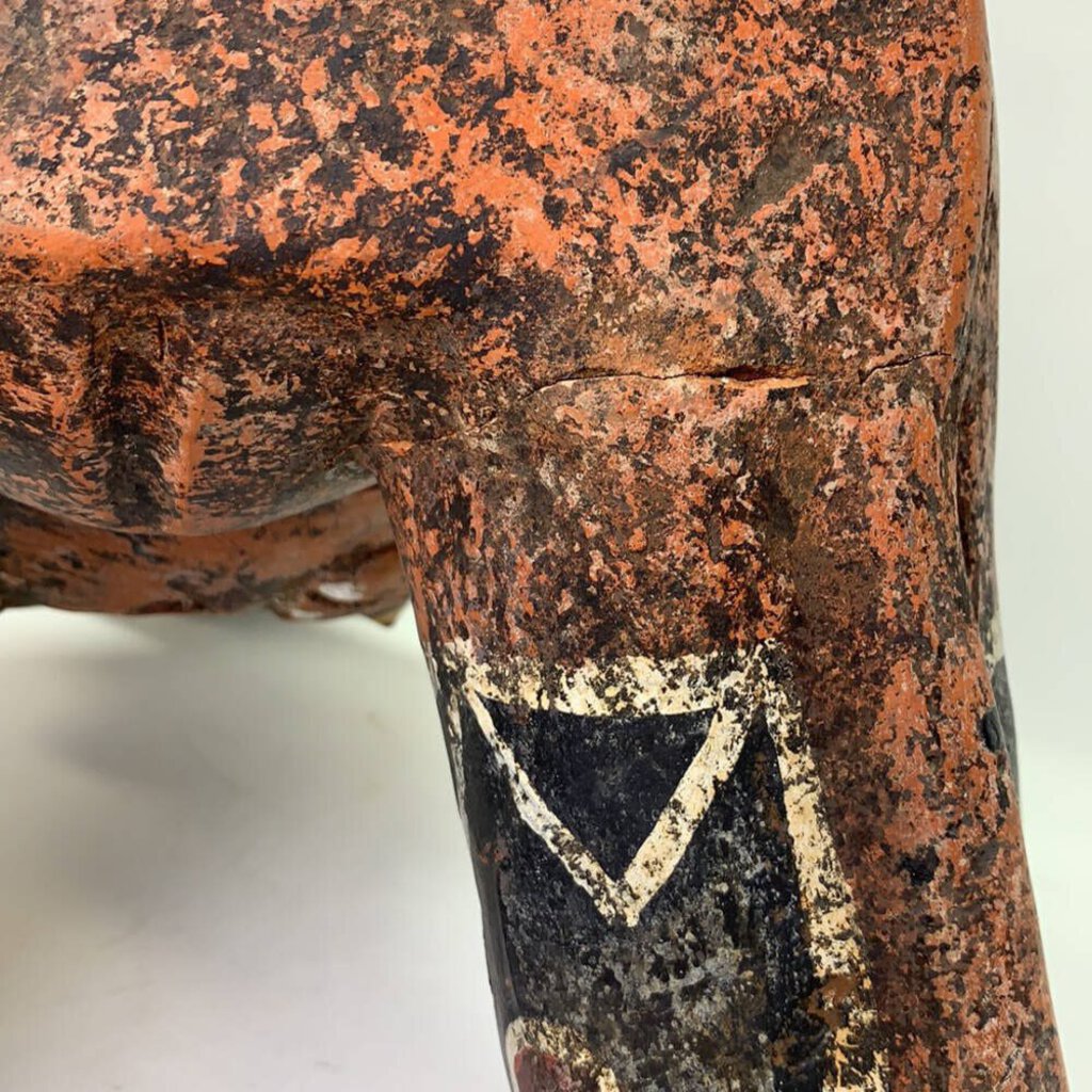 Mesoamerican Aztec Hand-painted Nude Female Kneeling Fertility Terracotta Statue 25 inches tall. Stunning & Heavy Piece. Old Piece, Repair on leg.