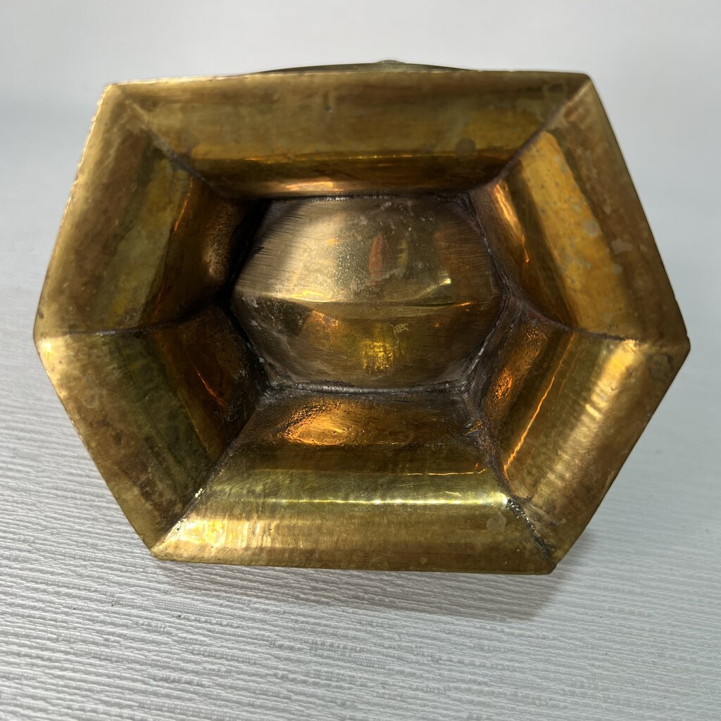 Vintage Brass Vase w/ Embellished Polished Gemstones 9" tall