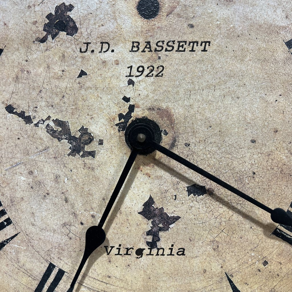 23" Vintage Plastic Replica Clock J.D. Bassett 1922 Virginia Requires 1 AA Battery