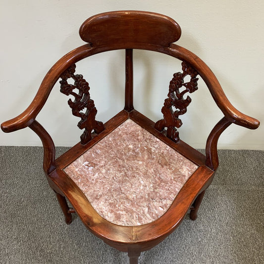 Hand-carved Oriental Rose Wood Chairs w/ Marble Seats