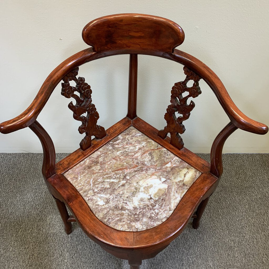Hand-carved Oriental Rose Wood Chairs w/ Marble Seats