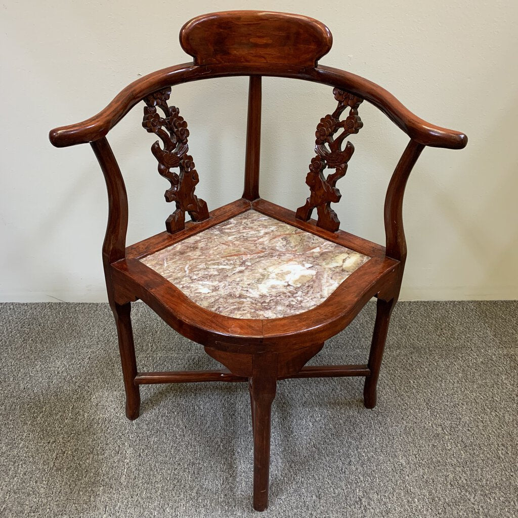 Hand-carved Oriental Rose Wood Chairs w/ Marble Seats