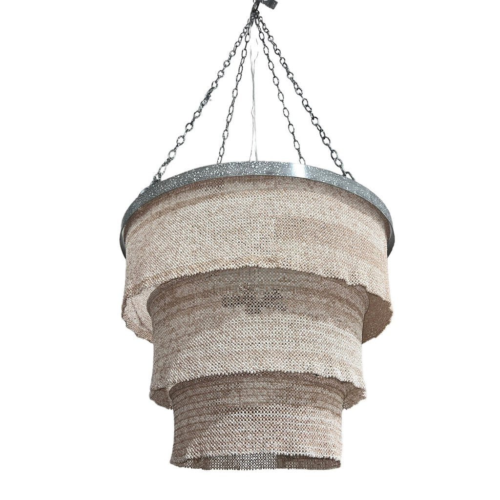 Patricia Oval Chandelier w/ Silver Iron Ring & 3 Tier Woven Coco Bead Sleeves by: Made Goods 42Wx53H