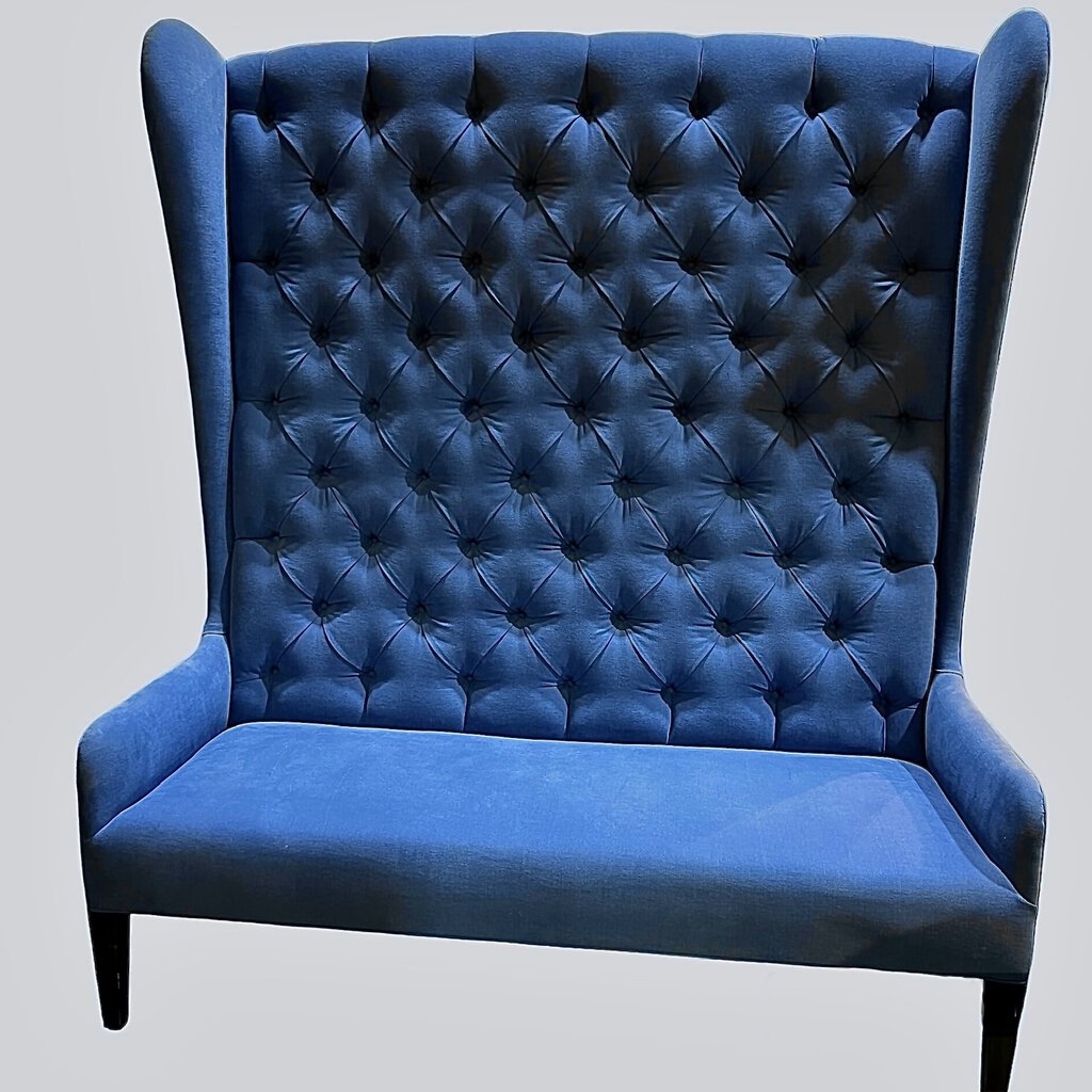 Pacific Compagnie Blue Upholstered Wall Sofa Made in Italy 65Lx30Wx75H