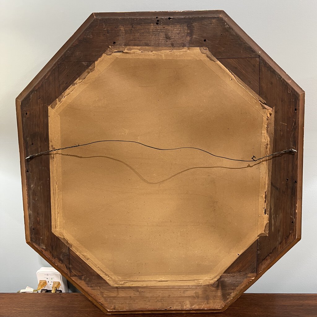 Baroque Style Antique Octagonal Mirror w/ Carved Gilded Motif. 32"x35"
