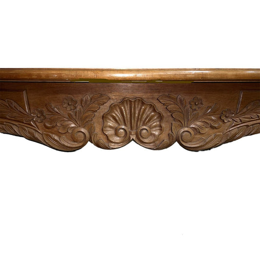 Renaissance Style Salvage Vintage Maple Fireplace Mantle, Carved Scroll Work & Sea Shell