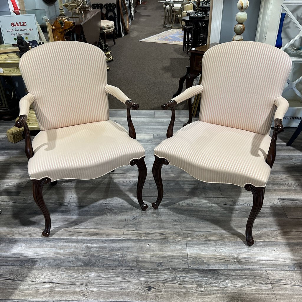 Hickory Chair Co. Upholstered Mahogany Armchairs - a Pair