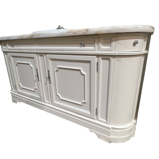 71" White Antique Style Solid Wood Console Converted to Vanity w/ Custom Marble Top/ Sink/ Faucet by Universal Furniture 71Lx23Wx36H