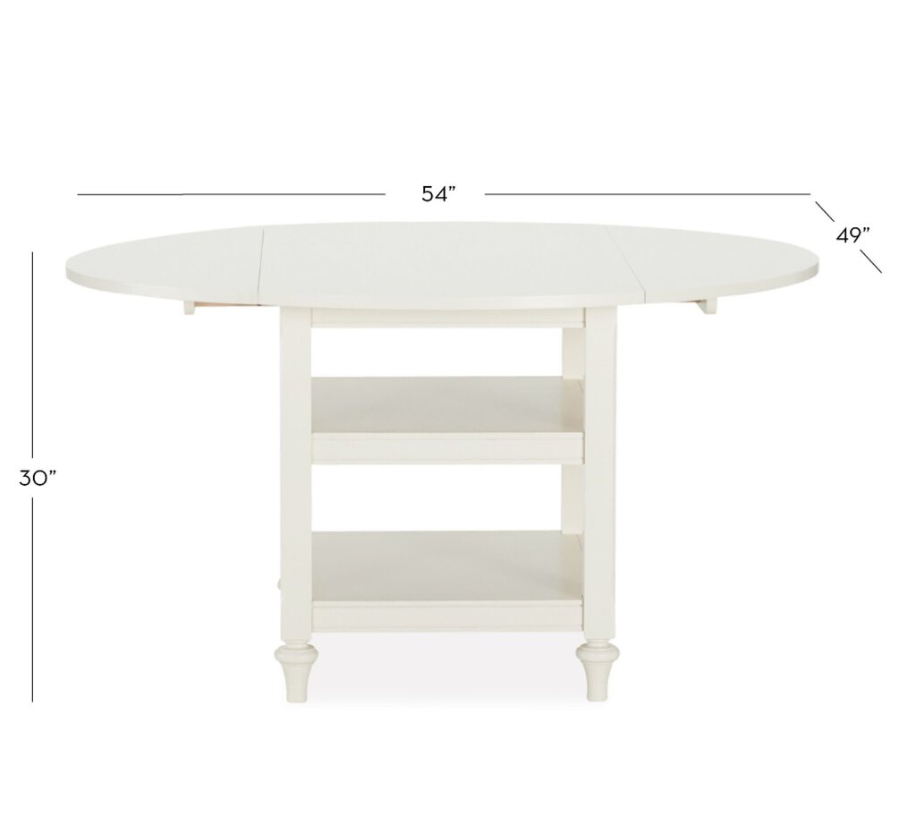Williams-Sonoma White Wood Oval Drop Leaf Dining Table w/ 2 Shelves 54x49Wx30H