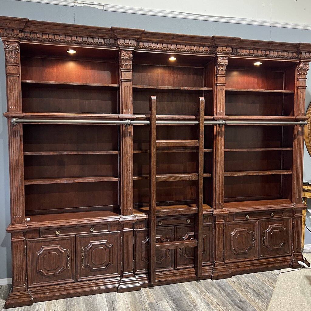 Philippe Langdon Wood Library Bookcase w/ Ladder from St. James Collection 136Lx21.5Wx103H