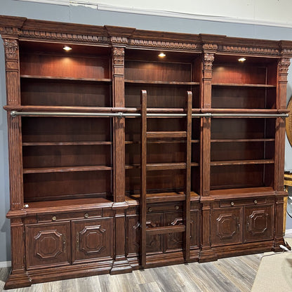 Philippe Langdon Wood Library Bookcase w/ Ladder from St. James Collection 136Lx21.5Wx103H