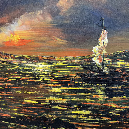 Vintage Haitian Seascape Oil Painting Signed by: Listed Artist Lyonel Laurenceau (1942-) 41Lx29H