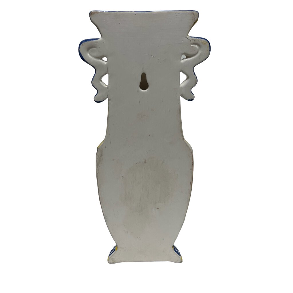 Blue & Yellow Handpainted Bird on Bamboo Ceramic Wall Sconce 12" tall