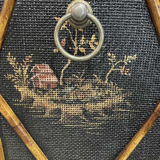 Chinoiserie Corner Burnt Scorched Faux Bamboo Oriental Armoire Cabinet 75"H x 41" W