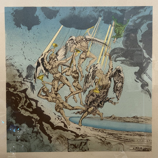 Salvador Dali Hommage a Homere "Return Of Ulysses" Signed Etching 89/350 1977 Matted & Framed in Brass Frame 30"x38"