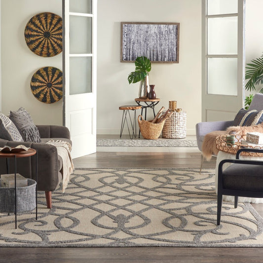 7'10" x 9'10" Cream Grey Rectangle Indoor/Outdoor Rug Cozumel Collection by: Nourison
