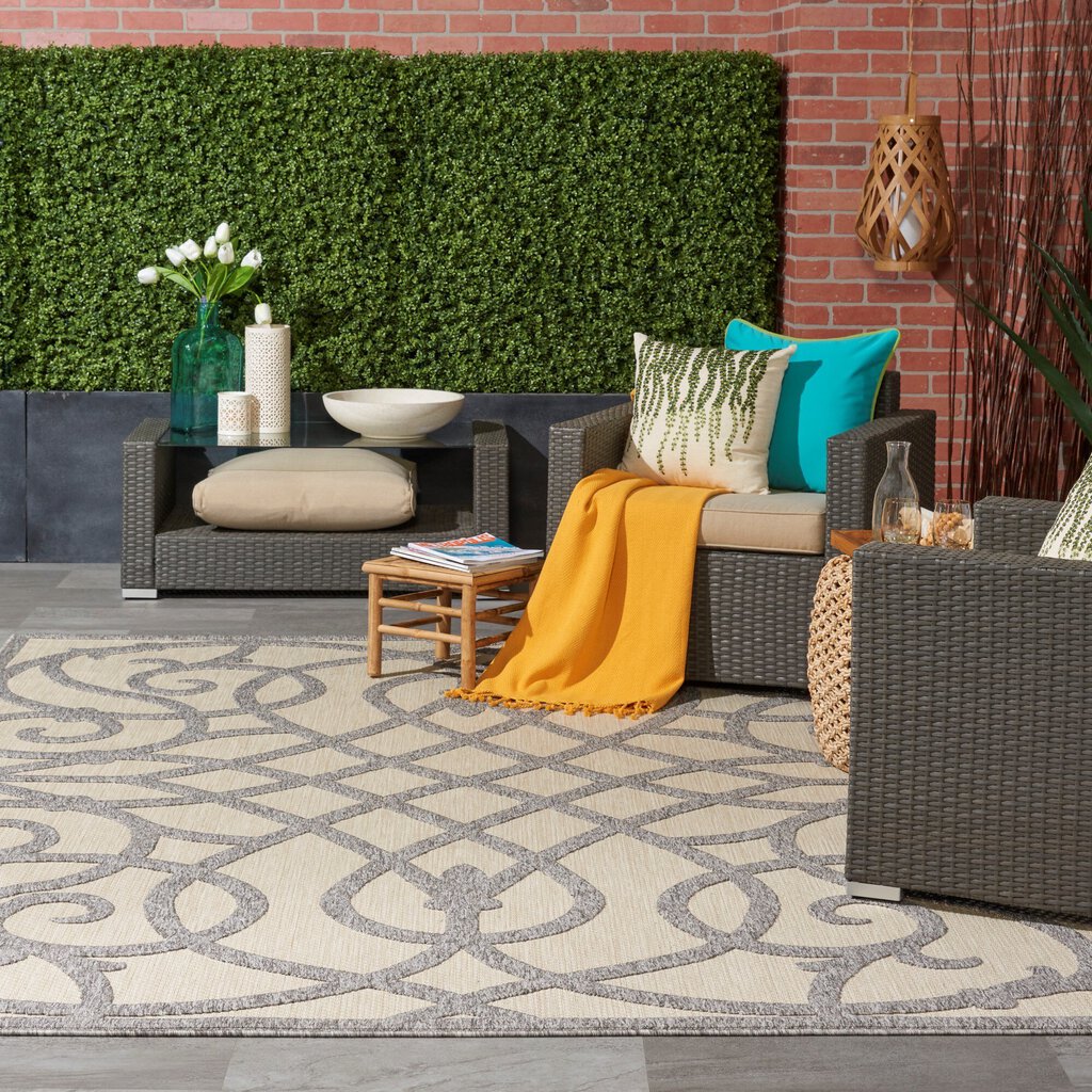 7'10" x 9'10" Cream Grey Rectangle Indoor/Outdoor Rug Cozumel Collection by: Nourison