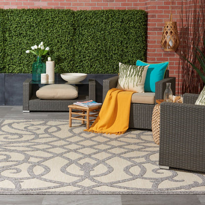 7'10" x 9'10" Cream Grey Rectangle Indoor/Outdoor Rug Cozumel Collection by: Nourison