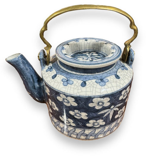 Vintage Blue & White Tea Pot (repaired spout, as is)