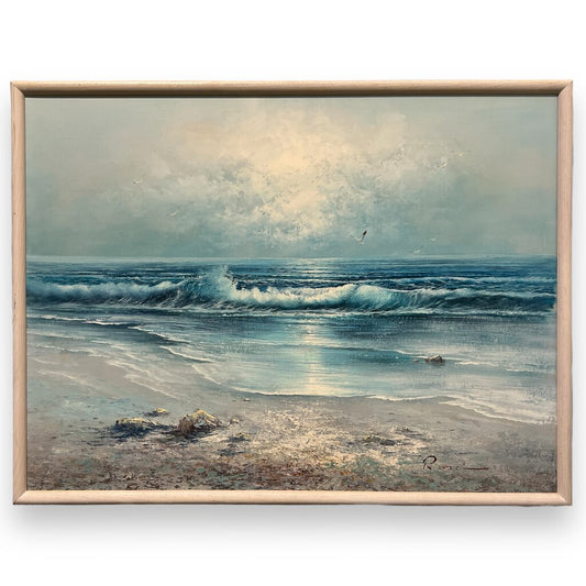 "Waves on the Beach" Original Seascape Oil Painting by: Runci 50x38