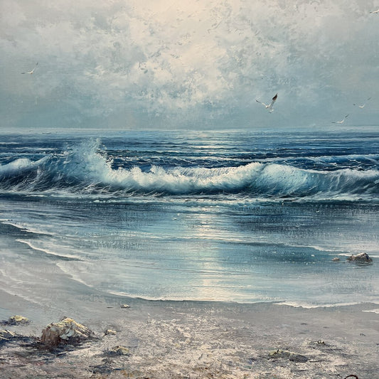 "Waves on the Beach" Original Seascape Oil Painting by: Runci 50x38