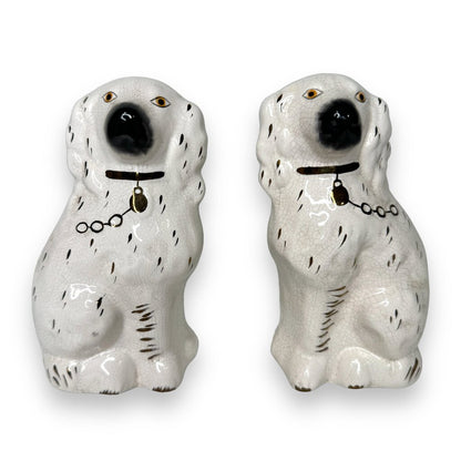 Pair of Polychrome Staffordshire Spaniel Dog Figurines ca. 19th Century 5.5" tall