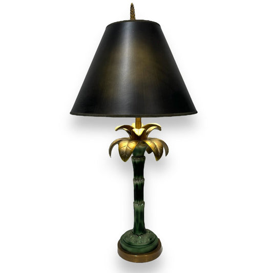 Gold & Green Palm Tree Table Lamp w/ Designer Shade 33"