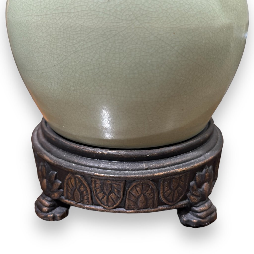 Pair of Sedgefield Celadon Glazed Asian Urn Lamps by Adams 29" tlall
