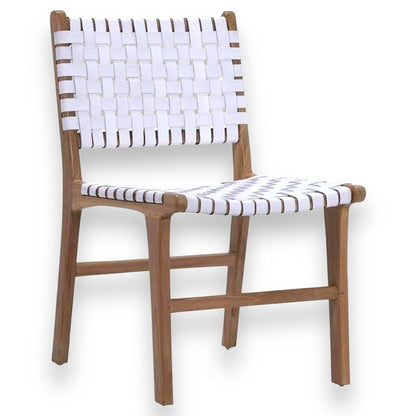 Gallagher White Leather Teak Dining Chairs (Set of 4) BRAND NEW, Out of the Box