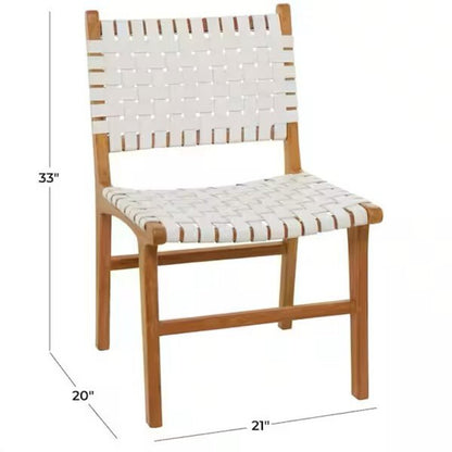 Gallagher White Leather Teak Dining Chairs (Set of 4) BRAND NEW, Out of the Box