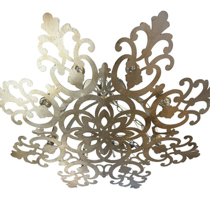 Silvery Gold Toned Snowflake Scroll Style 8 Light Crystal Drop Chandelier 18" tall 36" diameter