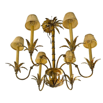 6 Light Gold Hollywood Regency Palm Tree Chandelier 29"