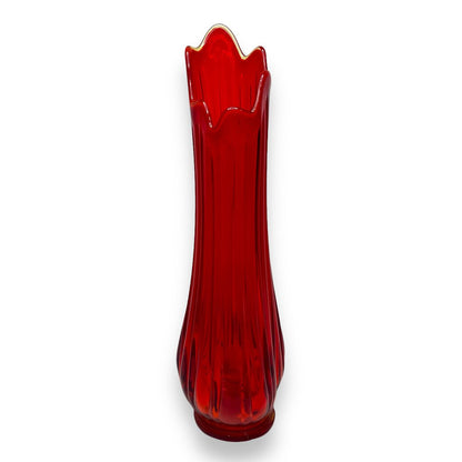 Mid-Century Modern Retro Red Amberina Viking Swung Glass Vase 19.5" tall