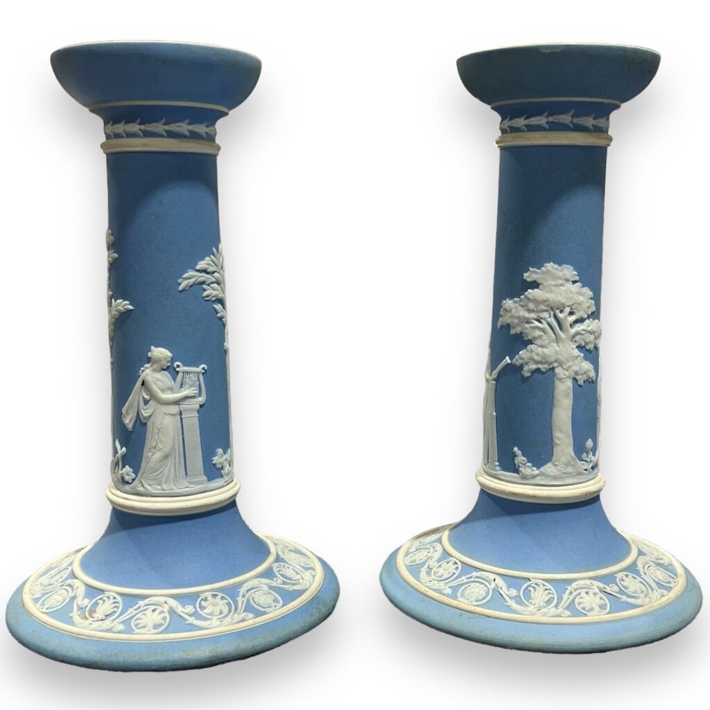 Vintage Light Blue Wedgwood Candleholders Set of Two 8"