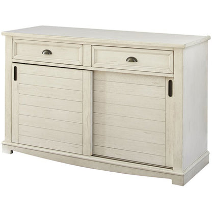 Cayla Antique White Natural Wood 54 in. Buffet with Sliding Doors and Adjustable Shelves