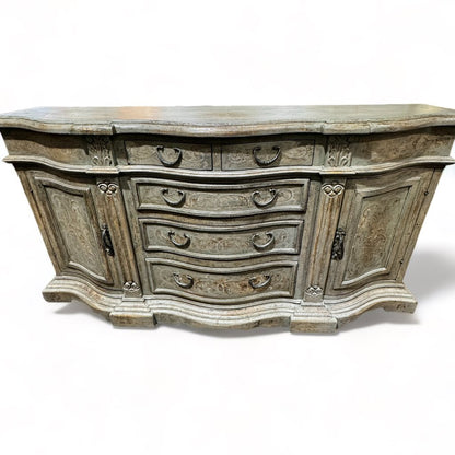 Custom Designer Hand-painted Carved Wood Aurora Dresser or Buffet w/ Hand Forged Iron Handles Made in Peru