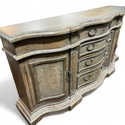 Custom Designer Hand-painted Carved Wood Aurora Dresser or Buffet w/ Hand Forged Iron Handles Made in Peru