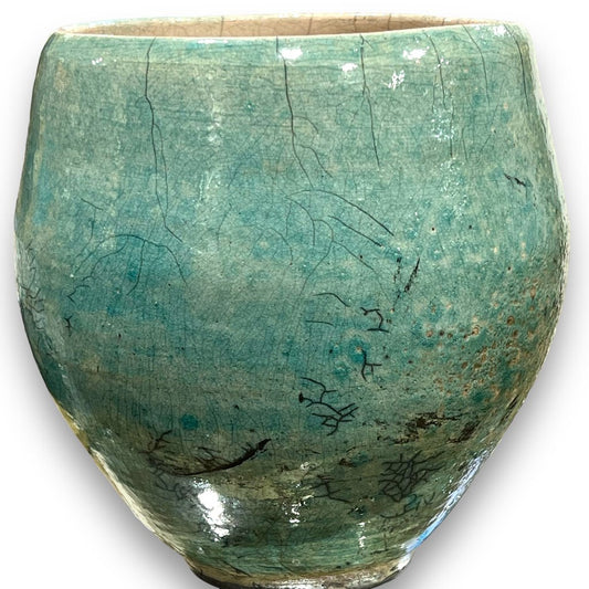 Vintage Raku Pottery Celadon Vase