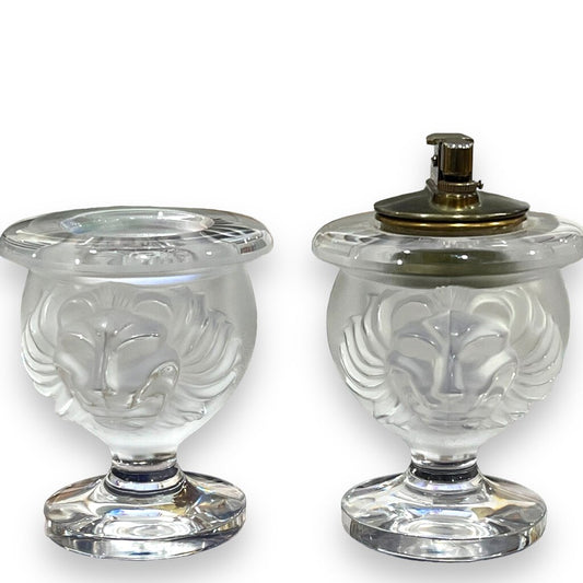 Lalique1970's Crystal Lions Smoker Set w/ Lighter and Cigarette Holder