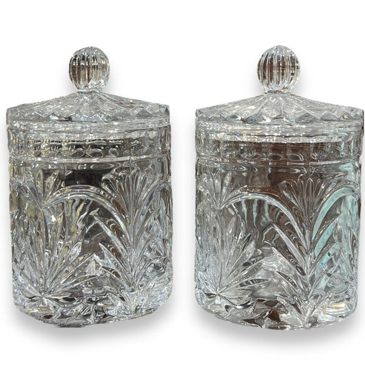Vintage Patterned Glass Biscuit Jars Set of 2