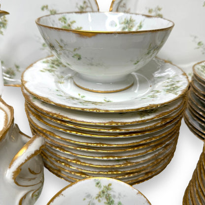 1903 Theodore Haviland Limoges France 55pc Coffee & Luncheon Set Green & Gold Pattern Porcelain